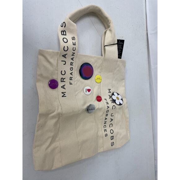 Marc Jacobs Fragrance Women's Oatmeal Canvas Tote Bag- Pins On One Side NWT - Picture 1 of 8